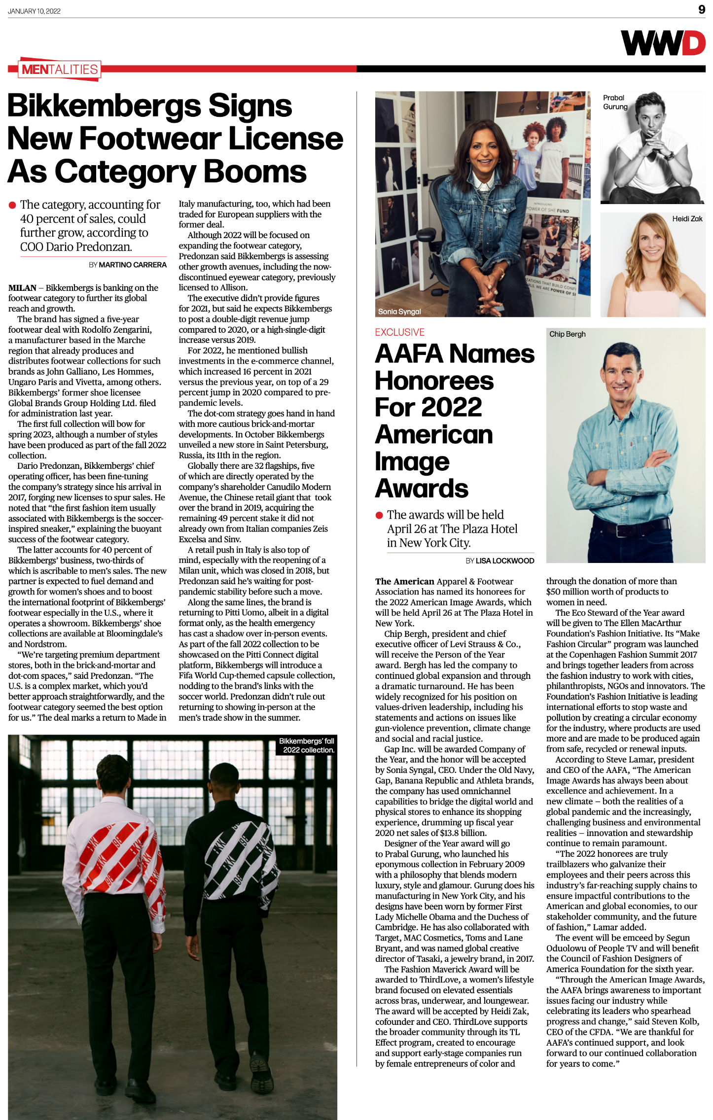 WWD article from 01.10.22 announcing 2022 American Image Awards full article